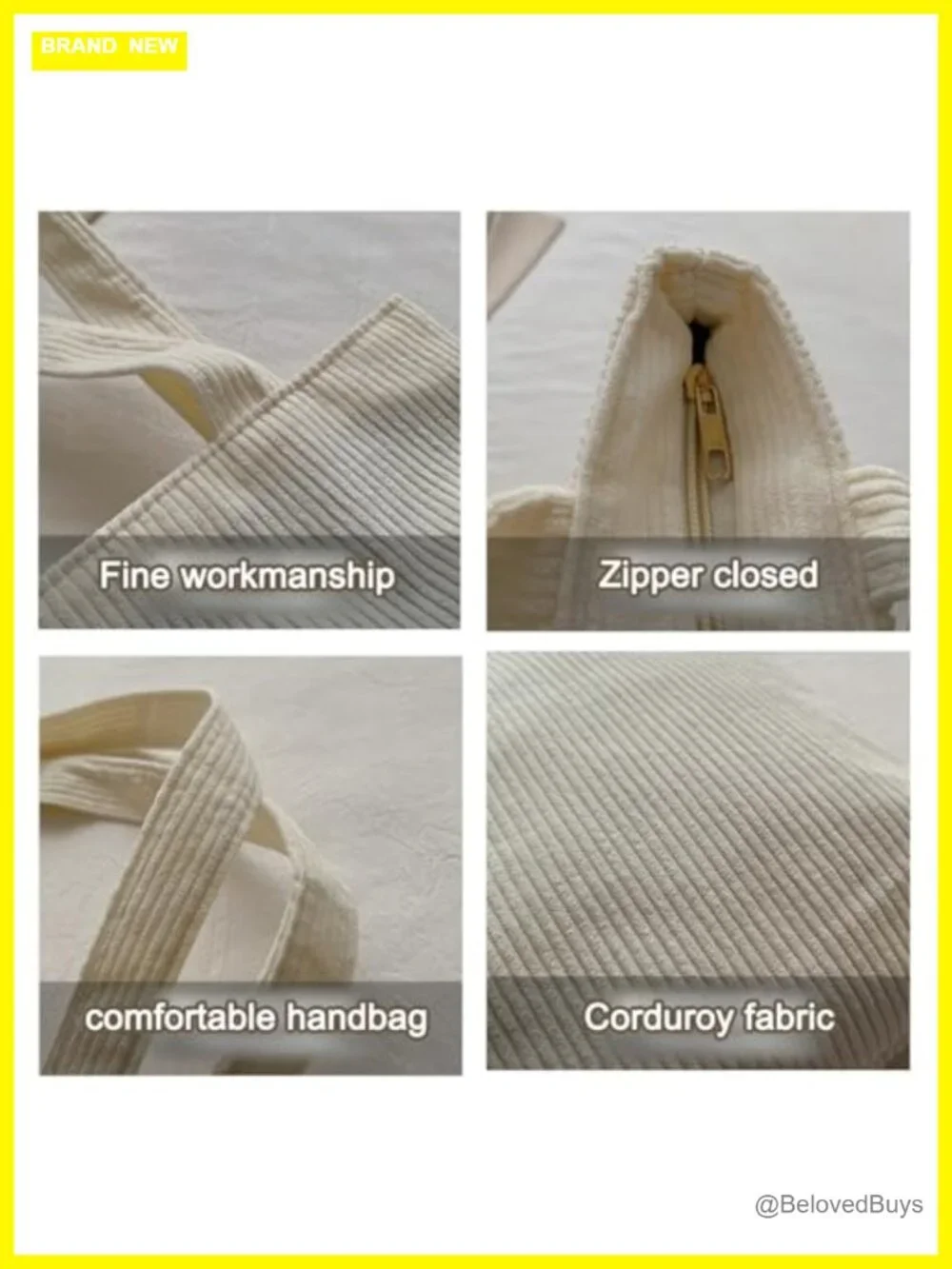 Corduroy Tote Bag for Women, Zipper Casual Handbag Large Capacity Shoulder Bag